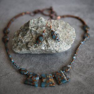Copper and Impression Jasper Necklace and Earrings